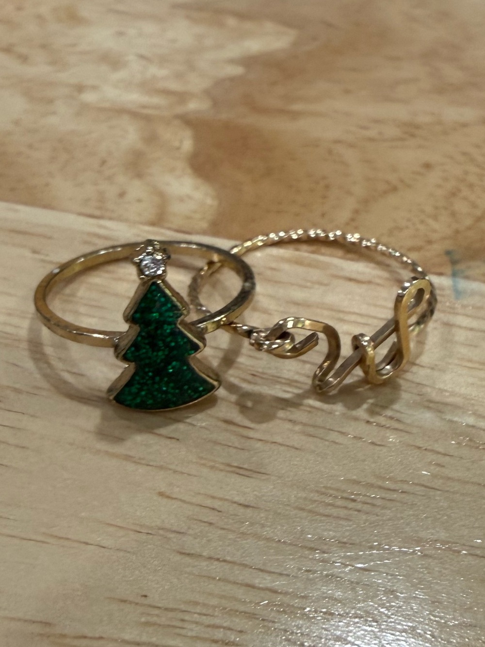 Gold-Tone Green Tree Stackable Ring Set